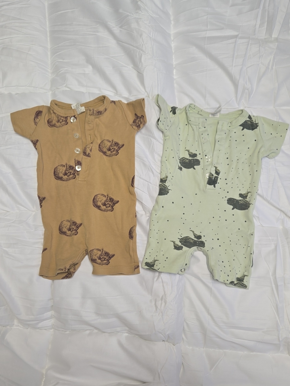 kate quinn Short-Sleeve Bodysuit Duo in Tan and Light Green with Animal Prints